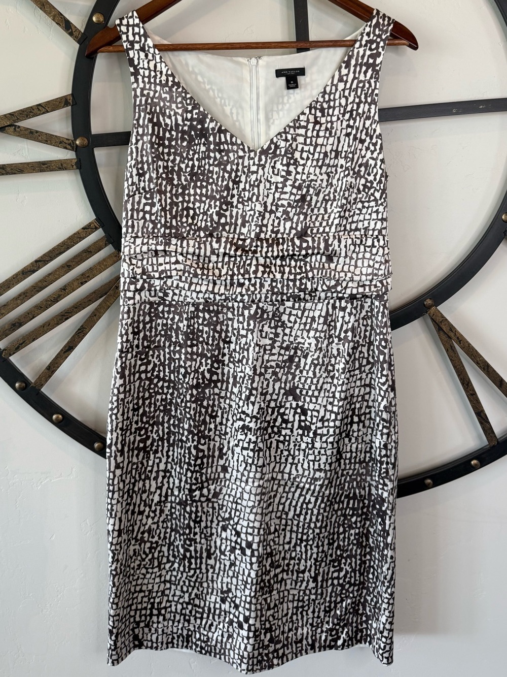 Ann Taylor Black and White V-Neck Silk Midi Dress